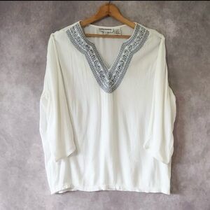 Cathy Daniels Top  Womens Large 3/4 Sleeve Embroidered V-neck Pullover Tunic NWT